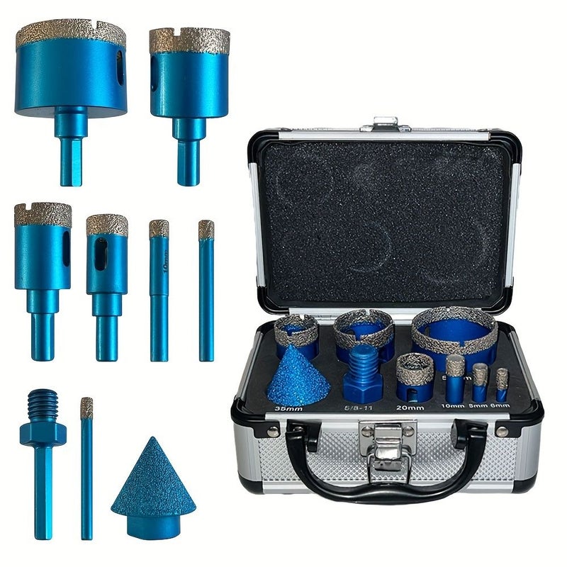 Diamond Brazed Hole Opener 9PC Dry Diamond Drill Bits Set For Porcelain Granite Ceramic Marble Tile Stone Glass Hard Materials Integrated Coolant Fast Dry Drilling Smooth Holes - Image 1