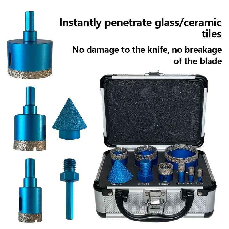 Diamond Brazed Hole Opener 9PC Dry Diamond Drill Bits Set For Porcelain Granite Ceramic Marble Tile Stone Glass Hard Materials Integrated Coolant Fast Dry Drilling Smooth Holes - Image 5