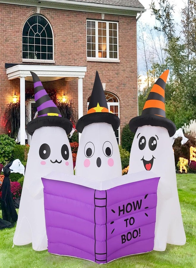 GOOSH 5.2FT Long Halloween Inflatables Ghost Outdoor Decoration Blow Up Yard Cute Ghosts Reading Book with Built-in LEDs for Indoor Party Garden Lawn Holiday Decor - Image 2