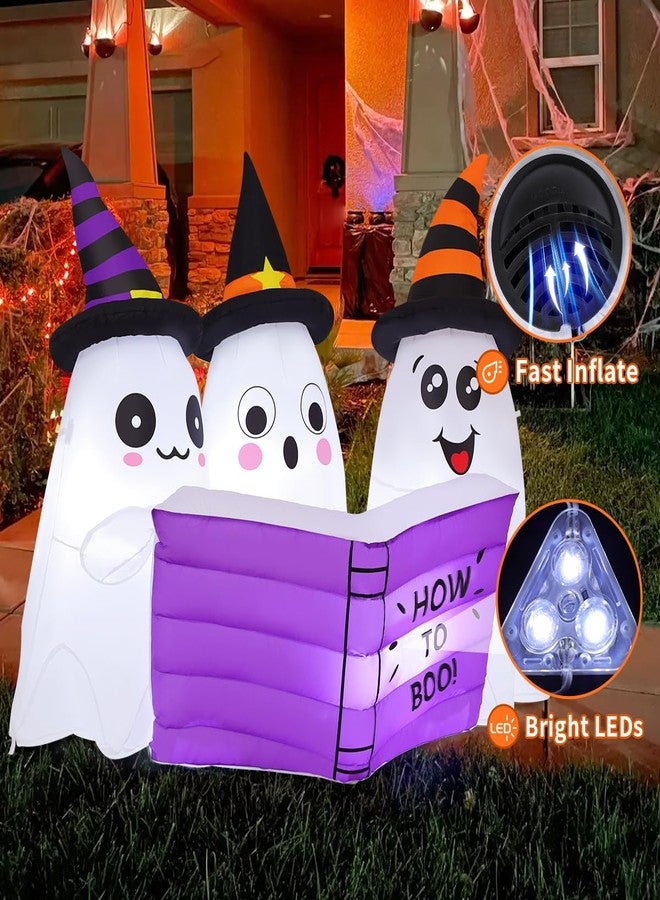 GOOSH 5.2FT Long Halloween Inflatables Ghost Outdoor Decoration Blow Up Yard Cute Ghosts Reading Book with Built-in LEDs for Indoor Party Garden Lawn Holiday Decor - Image 4