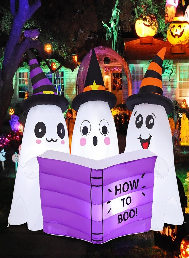 GOOSH 5.2FT Long Halloween Inflatables Ghost Outdoor Decoration Blow Up Yard Cute Ghosts Reading Book with Built-in LEDs for Indoor Party Garden Lawn Holiday Decor - Image 1