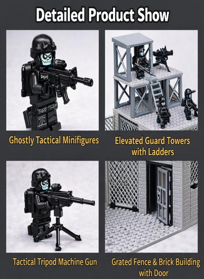 ELEFOCUS Military Scene Building Set - WW2 Military Prison,Military Watchtower, Includes Closed Cage, Halloween Jail, T-Rex Scene, 8 Ghost Police Figures - Image 4