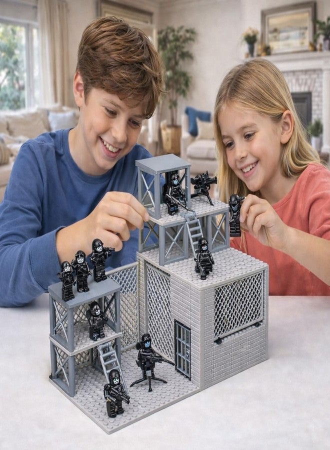 ELEFOCUS Military Scene Building Set - WW2 Military Prison,Military Watchtower, Includes Closed Cage, Halloween Jail, T-Rex Scene, 8 Ghost Police Figures - Image 2