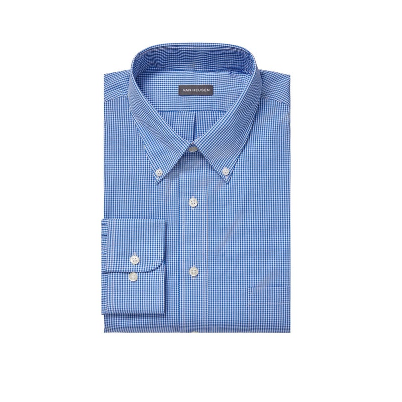 Van Heusen Men's Regular Fit Gingham Button Down Collar Dress Shirt, Periwinkle, 15.5"-16" Neck 33"-34" Sleeve - Image 3