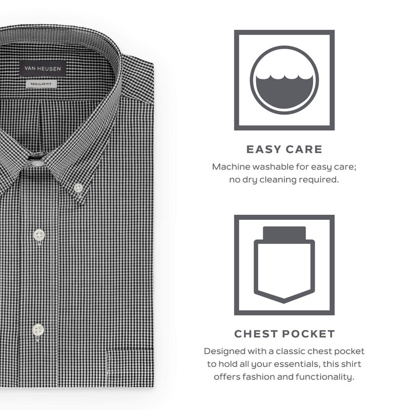 Van Heusen Men's Regular Fit Gingham Button Down Collar Dress Shirt, Periwinkle, 15.5"-16" Neck 33"-34" Sleeve - Image 5