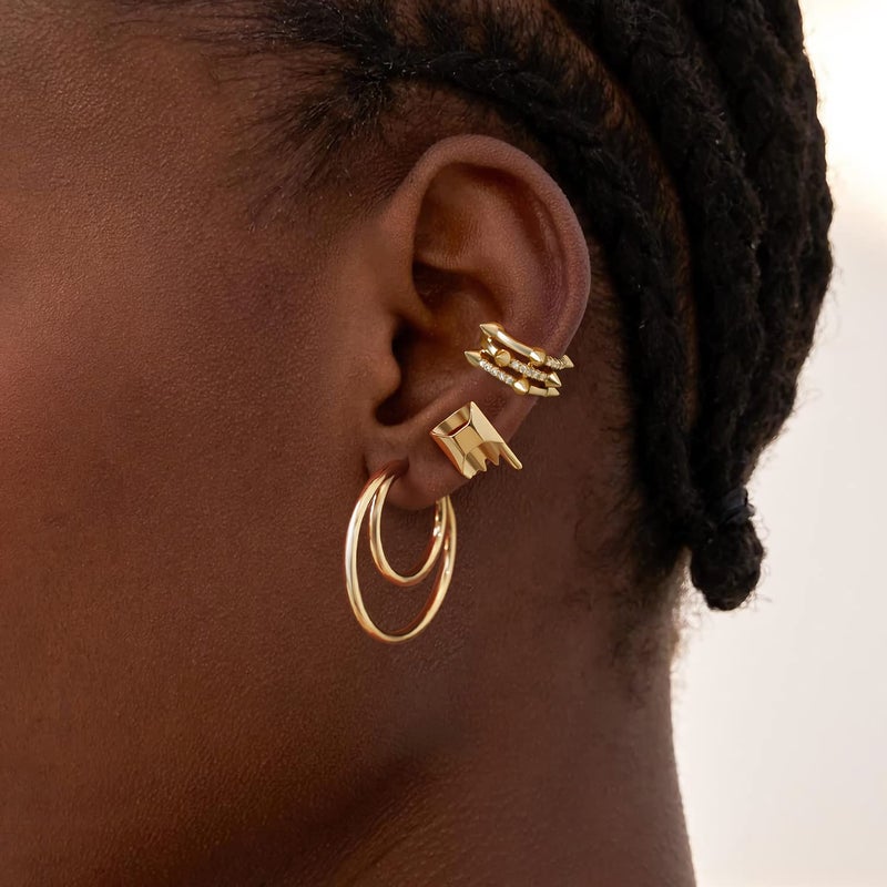 MYEARS Women Double Hoop Earrings Gold 14K Small Simple Hypoallergenic Everyday Jewelry - Image 3