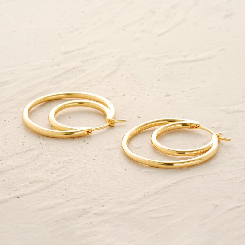 MYEARS Women Double Hoop Earrings Gold 14K Small Simple Hypoallergenic Everyday Jewelry - Image 5