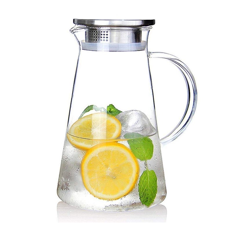BHOOMI BHOOMI Glass Pitcher with lid iced Tea Pitcher Water jug hot Cold Water ice Tea Wine Coffee Milk and Juice Beverage Carafe Long Handle -1800 ml, 1 pcs (1800 ML)  - Image 1