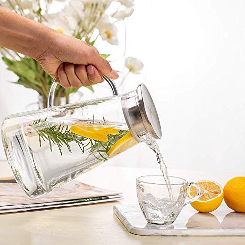 BHOOMI BHOOMI Glass Pitcher with lid iced Tea Pitcher Water jug hot Cold Water ice Tea Wine Coffee Milk and Juice Beverage Carafe Long Handle -1800 ml, 1 pcs (1800 ML)  - Image 2