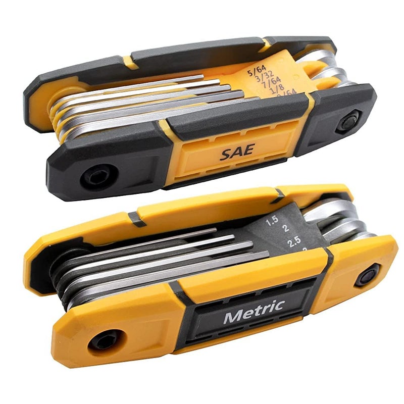 MULWARK 17pcs Folding Allen Wrench Set Metric Standard SAE Key Tool 2 Pack Portable Hex for Basic Home Repair and General Applications