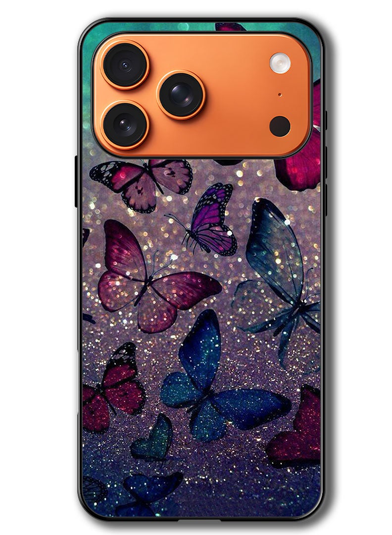 Theodor Case Compatible with Apple iPhone 17 Pro 6.3 Inch Protection Shockproof Bumper Cover Glitters Butterflies - Image 1