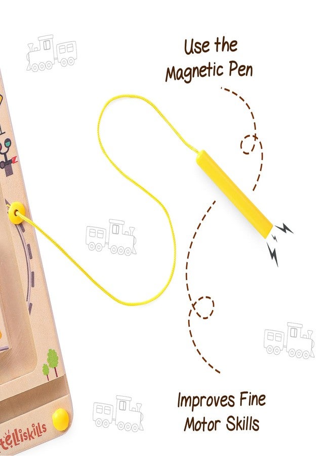 FIRSTCRY INTELLISKILLS متاهة مغناطيسية مميزة 3 في 1 من إنتليس سكيلز للأطفال، ألعاب ألغاز خشبية مونتيسوري لفرز الألوان ومطابقتها للأولاد/البنات، أحجية خرز قوس قزح، ألعاب تعليمية ممتعة للأطفال من عمر 3 سنوات فما فوق، هدية عيد ميلاد (قطار) - Image 3