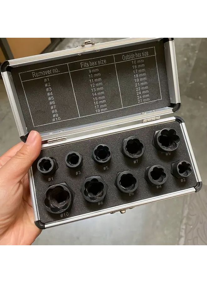 10pcs Carbon Steel Bolt Nut Remover Kit Short Style 9 19mm Stripped Socket Wrench Tool - Image 3