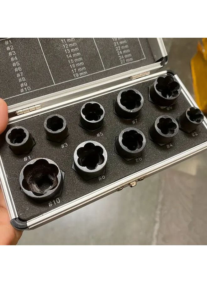10pcs Carbon Steel Bolt Nut Remover Kit Short Style 9 19mm Stripped Socket Wrench Tool - Image 5
