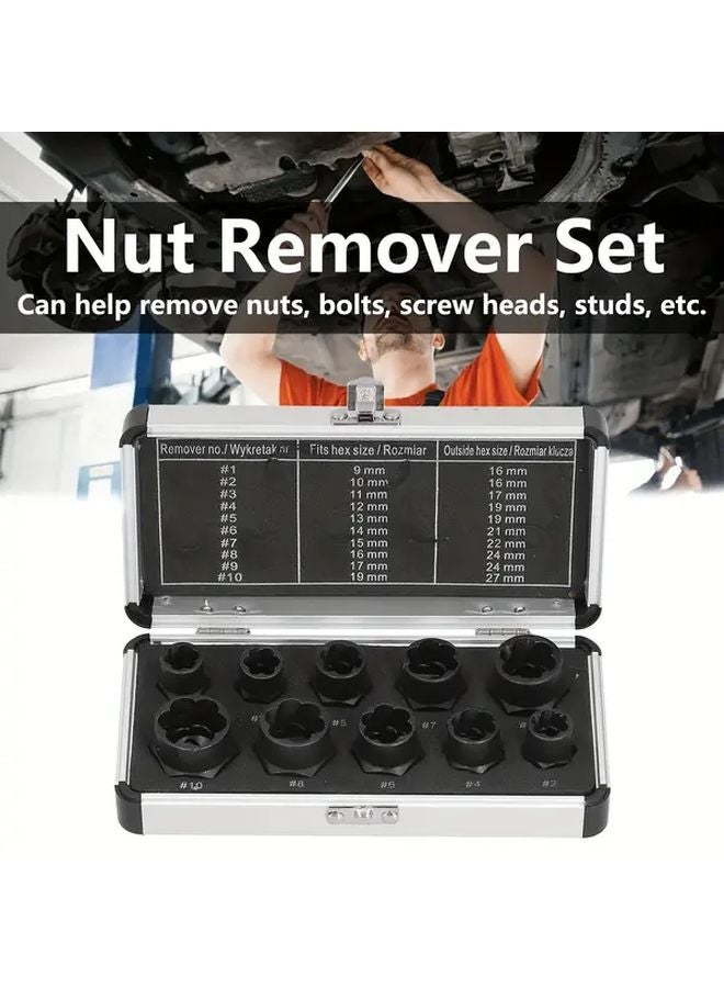 10pcs Carbon Steel Bolt Nut Remover Kit Short Style 9 19mm Stripped Socket Wrench Tool - Image 4