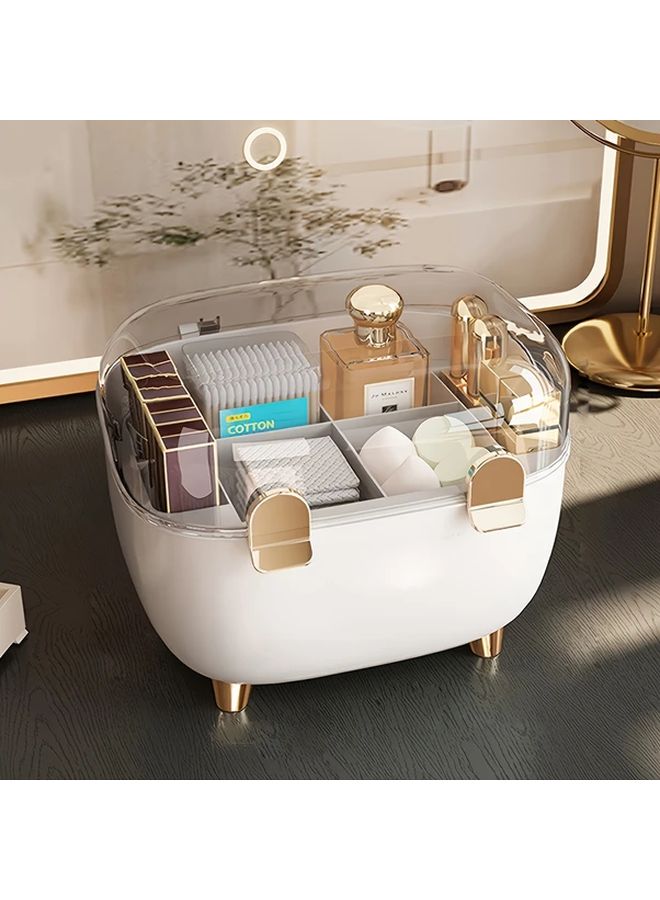 1pc Cosmetic Organizer With Transparent Lid Golden Makeup Vanity Storage Box Lipstick Perfume Nail Polish Brushes Compact Bathroom Desk Organizer With Open Compartments Durable Plastic Construction Space Saving Vanity Organizer For Home Salon Or Travel No Assembly Needed Sleek Design - Image 4