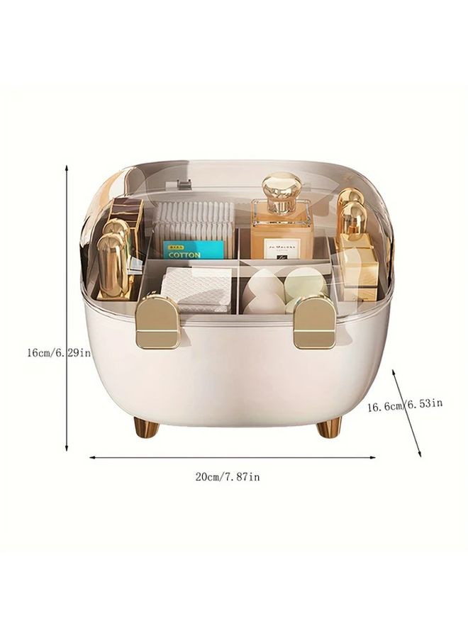 1pc Cosmetic Organizer With Transparent Lid Golden Makeup Vanity Storage Box Lipstick Perfume Nail Polish Brushes Compact Bathroom Desk Organizer With Open Compartments Durable Plastic Construction Space Saving Vanity Organizer For Home Salon Or Travel No Assembly Needed Sleek Design - Image 3
