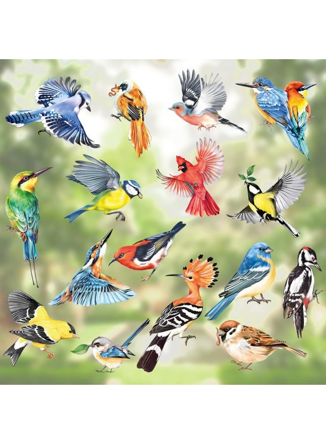 decalmile Spring Summer Birds Double Sided Window Clings Hummingbird Parrot Window Decals Anti-Collision Glass Window Doors Window Stickers - Set of 17 Birds - Image 1