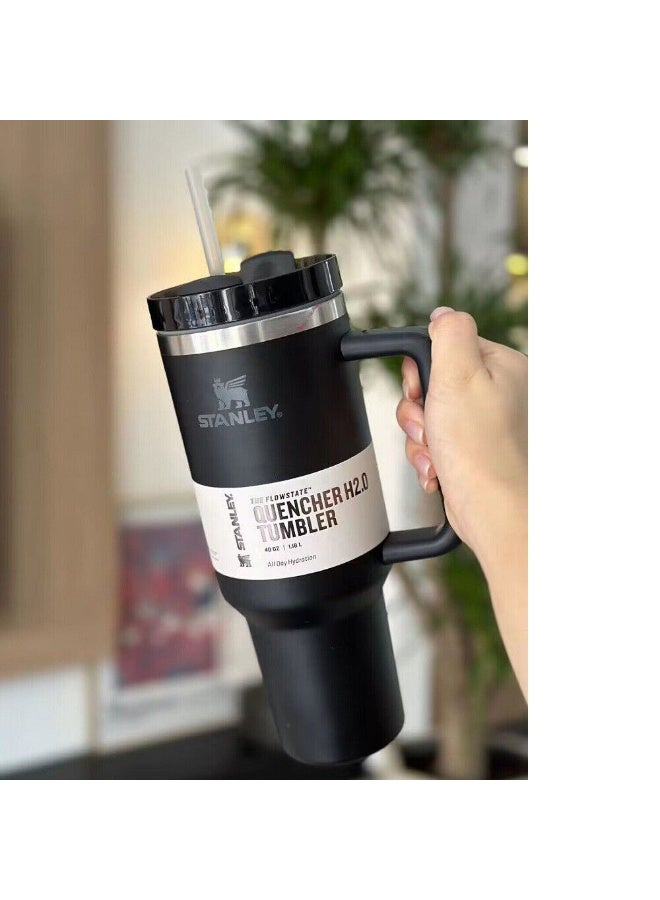 Stanley Quencher H2.0 FlowState Stainless Steel Vacuum Insulated Tumbler with Lid & Straw for Water, Coffee, Tea, Smoothies and More, Black, 40 oz, Free Straw Toppers - Image 5