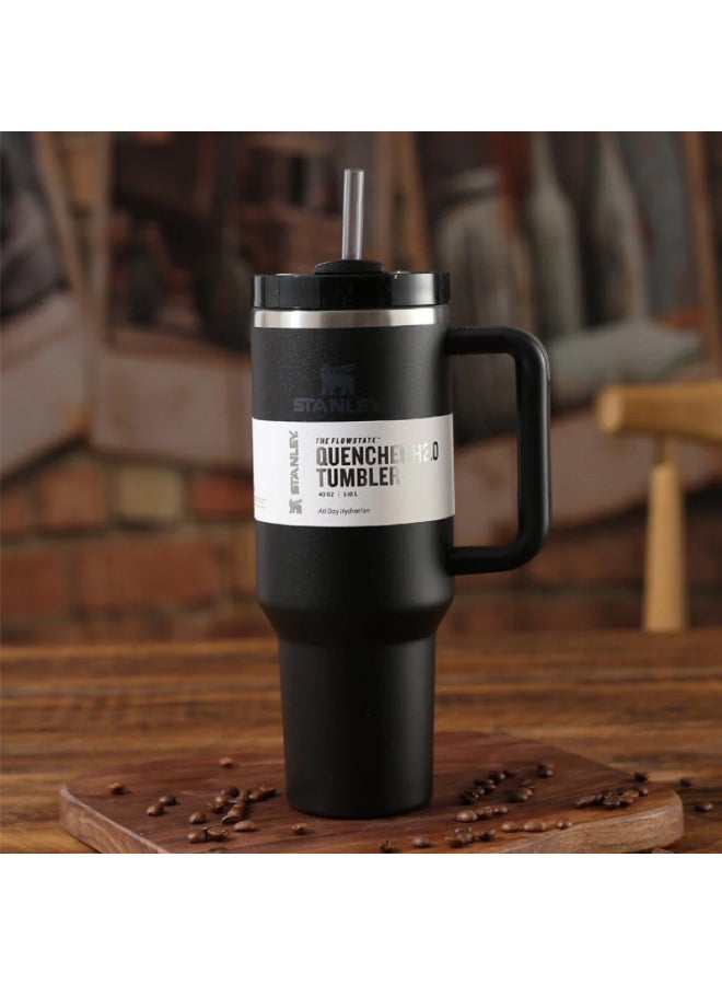 Stanley Quencher H2.0 FlowState Stainless Steel Vacuum Insulated Tumbler with Lid & Straw for Water, Coffee, Tea, Smoothies and More, Black, 40 oz, Free Straw Toppers - Image 4