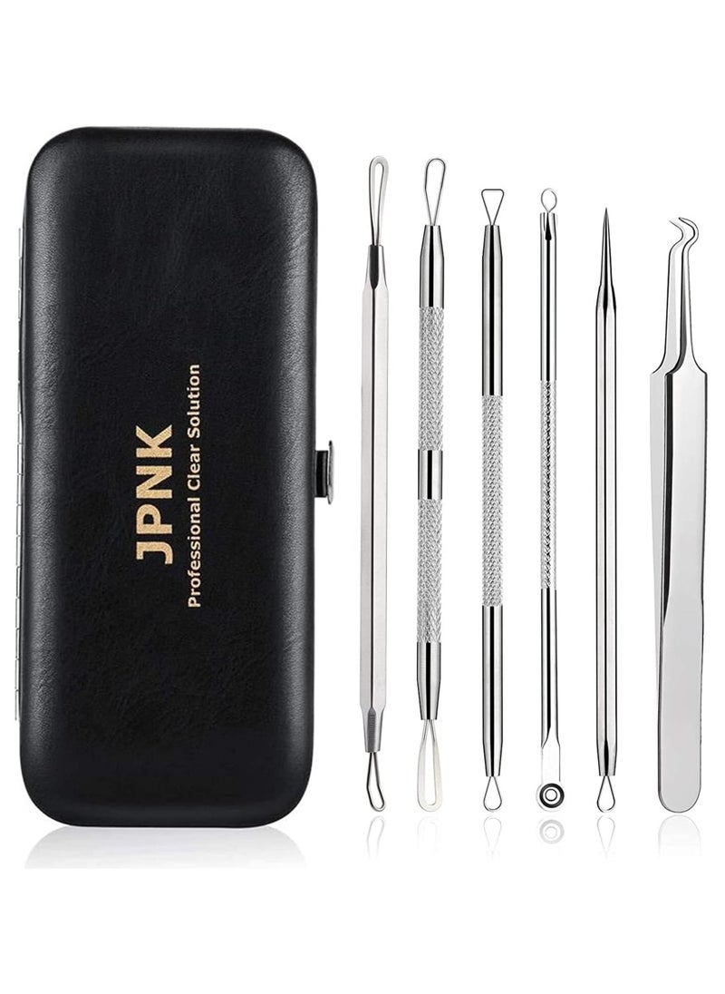 JPNK JPNK Blackhead Remover Tool Comedones Extractor Acne Removal Kit for Blemish, Whitehead Popping, 6 Pcs Zit Removing for Nose Face Tools with a Leather Bag  - Image 1