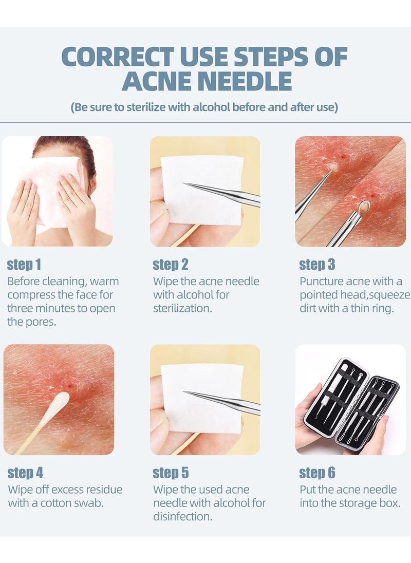 JPNK JPNK Blackhead Remover Tool Comedones Extractor Acne Removal Kit for Blemish, Whitehead Popping, 6 Pcs Zit Removing for Nose Face Tools with a Leather Bag  - Image 4