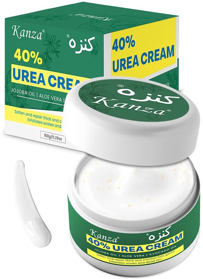 Kanza - 40% Urea Cream for Cracked Feet Hands 150g Callus Remover Hand Cream Foot Cream for Cracked Foot Heels Elbows Nails Knees Skin Moisturizer Urea Lotion with Maximum Strength for Men and Women - Image 1