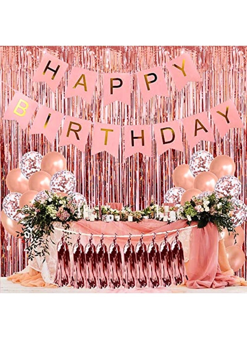 ALCR Party Sparks - مجموعة ديكورات حفلات أعياد الميلاد للرجال والنساء والأولاد والبنات، بالونات، لافتة، ستائر، أشرطة، بالونات قصاصات من رقائق معدنية، مضخة هواء (ذهبي وردي)