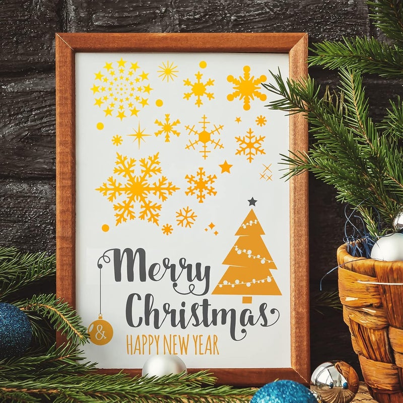 Containlol 8 Pieces Christmas Snowflake Stencil PET Large Snowflake Painting Winter Reusable Holiday Stencils Delicate Template Snow Flakes for DIY Crafts Xmas Window Glass Wall Door Decoration - Image 2