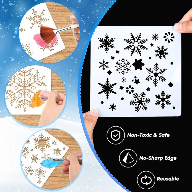 Containlol 8 Pieces Christmas Snowflake Stencil PET Large Snowflake Painting Winter Reusable Holiday Stencils Delicate Template Snow Flakes for DIY Crafts Xmas Window Glass Wall Door Decoration - Image 4