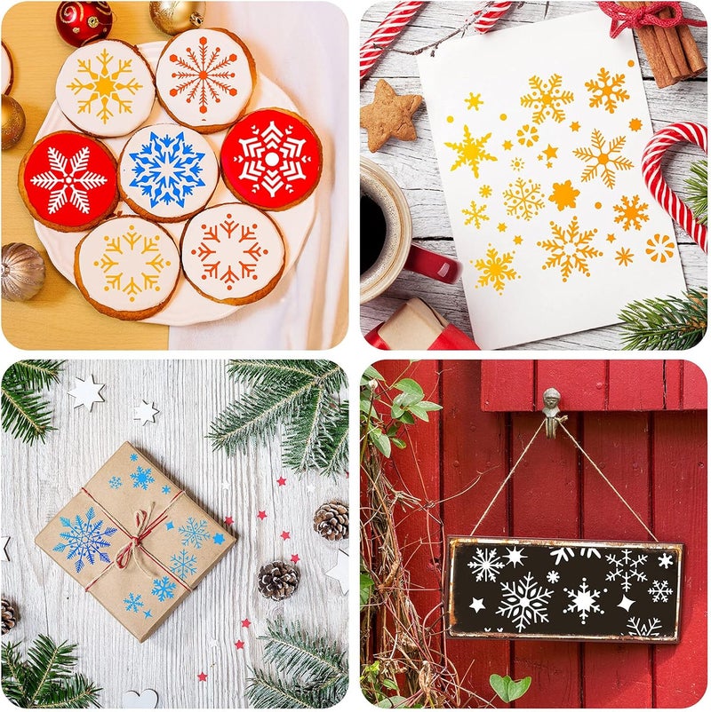 Containlol 8 Pieces Christmas Snowflake Stencil PET Large Snowflake Painting Winter Reusable Holiday Stencils Delicate Template Snow Flakes for DIY Crafts Xmas Window Glass Wall Door Decoration - Image 5