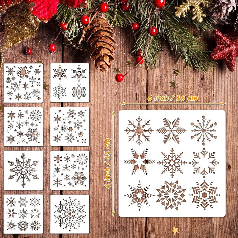 Containlol 8 Pieces Christmas Snowflake Stencil PET Large Snowflake Painting Winter Reusable Holiday Stencils Delicate Template Snow Flakes for DIY Crafts Xmas Window Glass Wall Door Decoration - Image 3