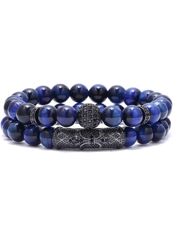 Yalilai 10mm Tiger Eye Stone Beads Bracelet Elastic Natural Stone Yoga Bracelet for Women Men blue - Image 1