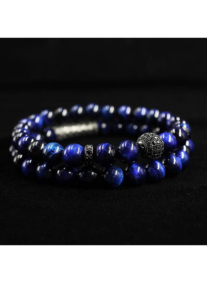 Yalilai 10mm Tiger Eye Stone Beads Bracelet Elastic Natural Stone Yoga Bracelet for Women Men blue - Image 2