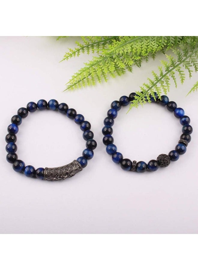 Yalilai 10mm Tiger Eye Stone Beads Bracelet Elastic Natural Stone Yoga Bracelet for Women Men blue - Image 5