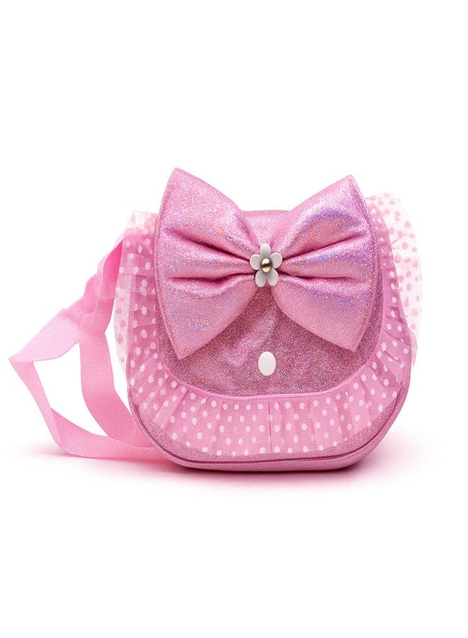 SYGA Glitter Bow Sling Bag for Girls - Polka Dot with Big Bow & Adjustable Strap(Pink) - Image 1