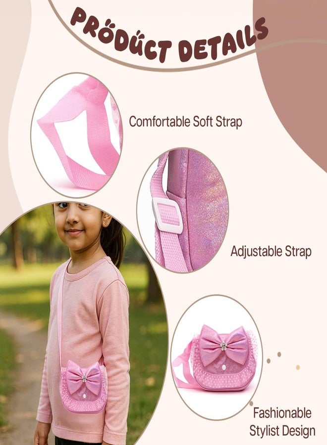 SYGA Glitter Bow Sling Bag for Girls - Polka Dot with Big Bow & Adjustable Strap(Pink) - Image 4