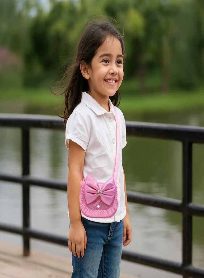 SYGA Glitter Bow Sling Bag for Girls - Polka Dot with Big Bow & Adjustable Strap(Pink) - Image 3