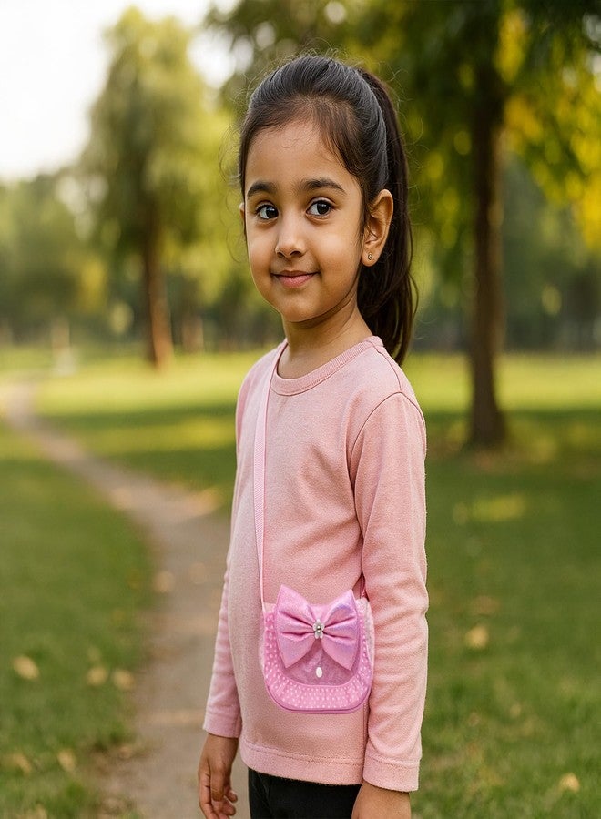 SYGA Glitter Bow Sling Bag for Girls - Polka Dot with Big Bow & Adjustable Strap(Pink) - Image 2