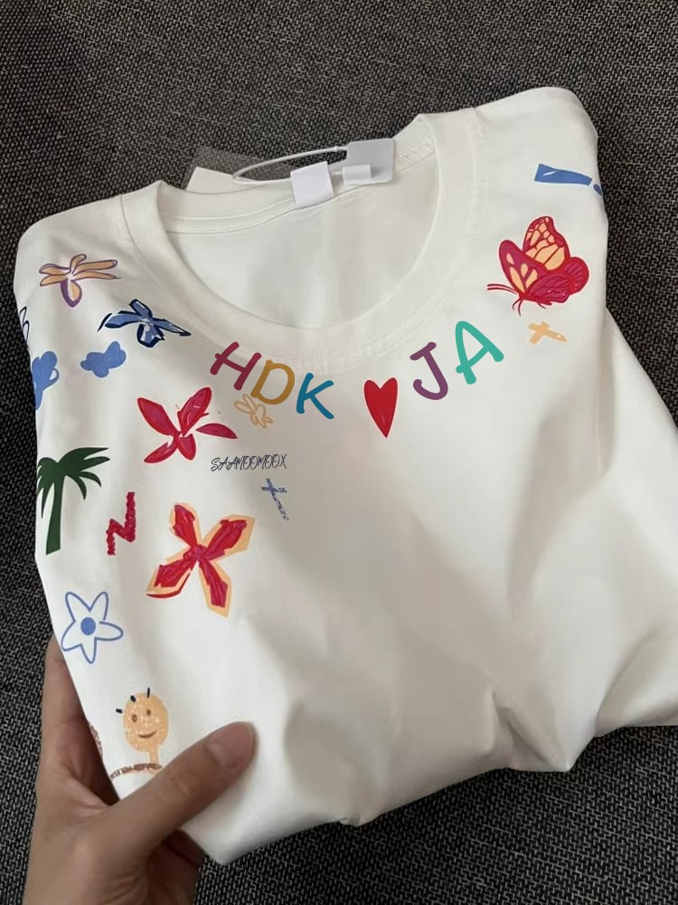 Fun Cartoon Graffiti White Short-sleeved T-shirt Women's Summer 2025 New oversize Design Sense Niche Top - Image 2
