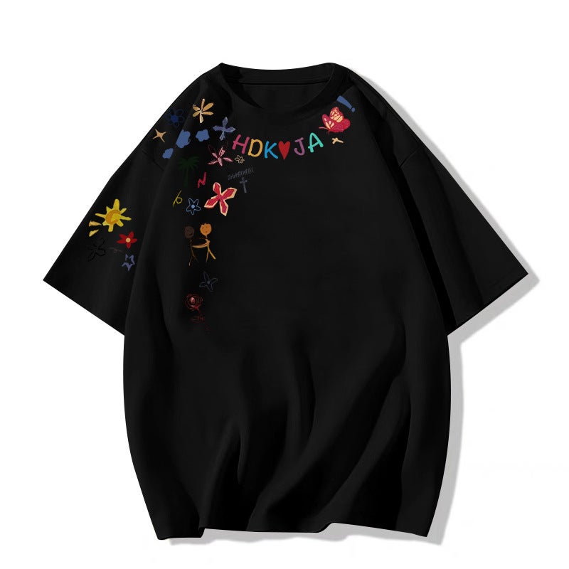 Fun Cartoon Graffiti White Short-sleeved T-shirt Women's Summer 2025 New oversize Design Sense Niche Top - Image 1