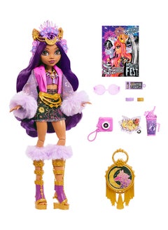 MONSTER HIGH Monster Fest Doll, Clawdeen Wolf with Glam Outfit & Festival Themed Accessories like Snacks, Band Poster, Statement Bag & More  - Image 5