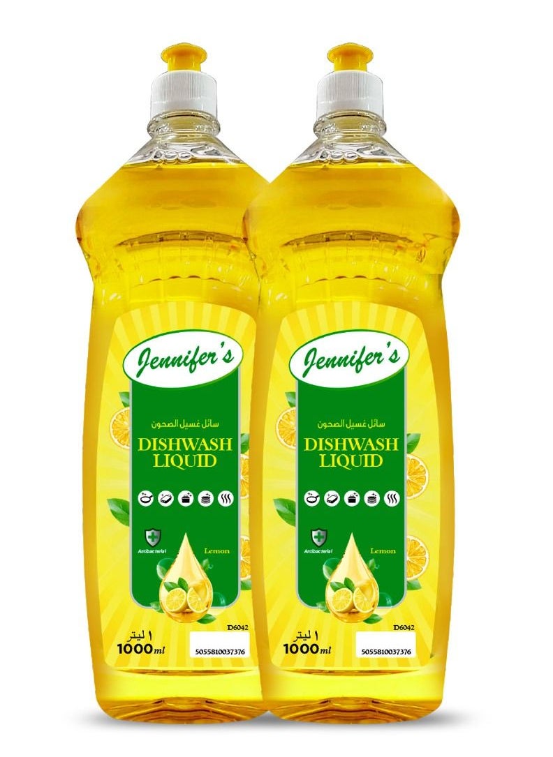 Jennifer's Jennifer's Dish Wash Liquid 1L Lemon (Pack of 2)  - Image 1