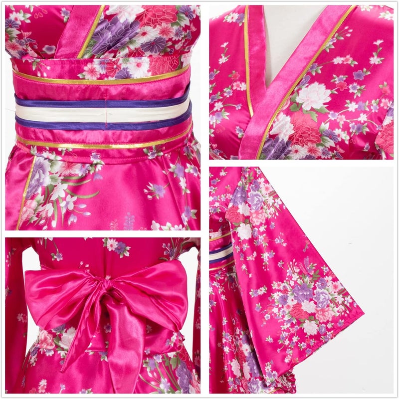 Elibelle Japanese Anime Women's Dance Kimono Robe Fancy Dress Hand Held Silk Folding Fans Tabi Hairstick Socks Set - Image 3