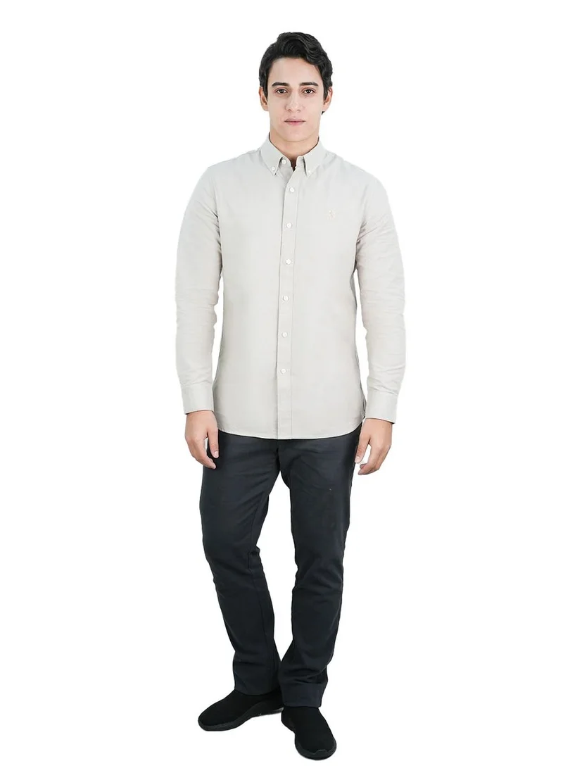 جيوردانو قميص رجالي قطن أكسفورد بتطريز أسد صغير، قصة ضيقة، بأزرار كاملة