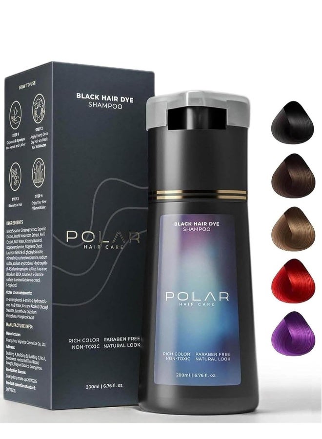 بولار شامبو صبغة الشعر القطبي، العناية بالشعر القطبي، شامبو صبغة الشعر الفورية القطبي، شامبو لون الشعر الطبيعي لتغطية الشعر الرمادي، العناية بالشعر القطبي مناسبة للنساء والرجال 200 مل (أسود) - Image 1