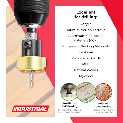 Amana Tool 55227 Carbide Tipped 82 Degree Countersink Set with Adjustable Drill Bit Depth Stop and No-Thrust Ball Bearing 3/8 Dia x 1/8 Drill Dia x 1/4 Inch Quick Release Hex Shank - Image 3