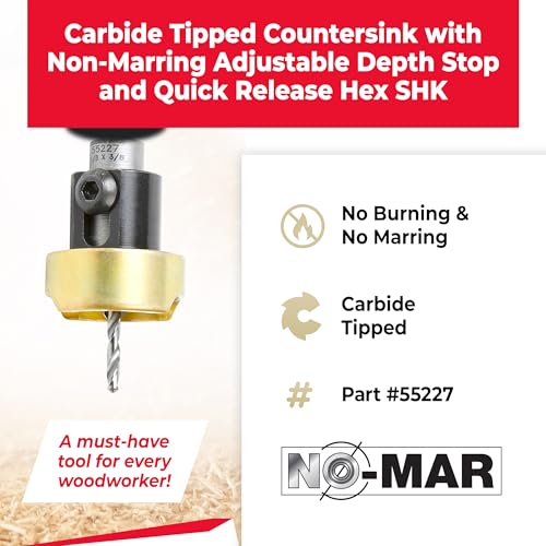 Amana Tool 55227 Carbide Tipped 82 Degree Countersink Set with Adjustable Drill Bit Depth Stop and No-Thrust Ball Bearing 3/8 Dia x 1/8 Drill Dia x 1/4 Inch Quick Release Hex Shank - Image 2