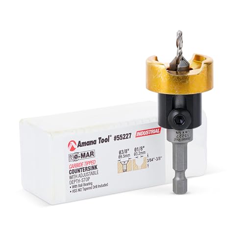 Amana Tool 55227 Carbide Tipped 82 Degree Countersink Set with Adjustable Drill Bit Depth Stop and No-Thrust Ball Bearing 3/8 Dia x 1/8 Drill Dia x 1/4 Inch Quick Release Hex Shank - Image 1