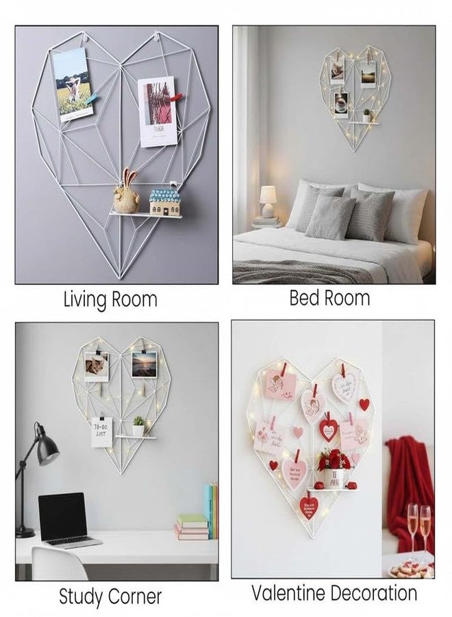 Bianco Valentine’s Day Gift for Girlfriend | Heart Shape Metal Wall Photo Grid with Shelf White | Valentine Day Decoration for Home, Bedroom & Living Room | Romantic Couple Gift Décor for Memories - Image 4